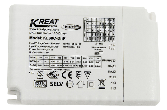 Energy-saving 60W Dali LED Dimmable LED Driver for Constant Current Operation